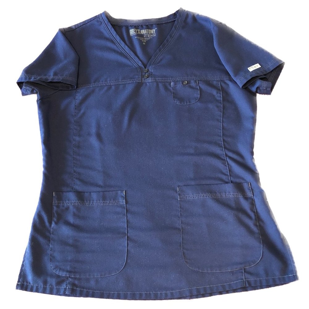 Nurse's Scrub Top Dark Blue Grey's Anatomy Barco 3 Pocket V Neck Size M - Picture 2 of 11